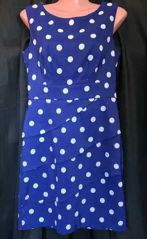 Connected Apparel Women’s Blue & White Polka Dot Sleeveless Fit & Flare Dress 6 thumbnail 1