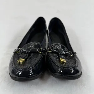 Lauren Ralph Lauren Black Patent Leather Wedge Loafers with Gold Accents 8 READ‎ thumbnail 2