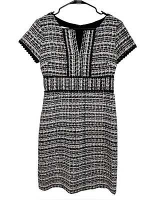 Sara Campbell Tweed Sheath Dress Black White Bouclé Career Country Club Size 0 thumbnail 2