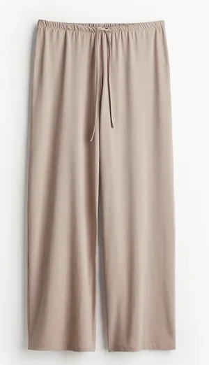 H&M satin pants high rise elastic waistband adjustable drawstring beige wide thumbnail 1