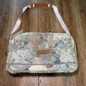 French Luggage Co Vintage Floral Tapestry Carry On Bag Travel Tote Made in USA thumbnail 6