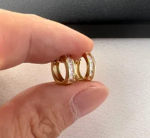 CZ Small Gold Hoop Earrings for Women Men thumbnail 4