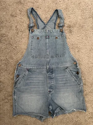 FREE PEOPLE Relaxed Boyfriend Overall Shorts in Blue Bell Sz. 27 thumbnail 5