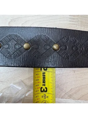 Linea Pelle Brown Leather Belt Solid Brass Buckle Studded Embossed Size Small thumbnail 9