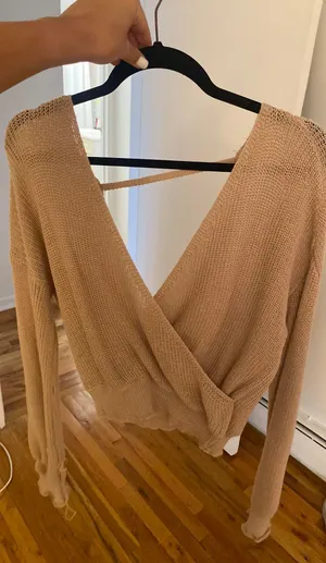 SheIn Cropped Crossover Sweater With Open Back thumbnail 1