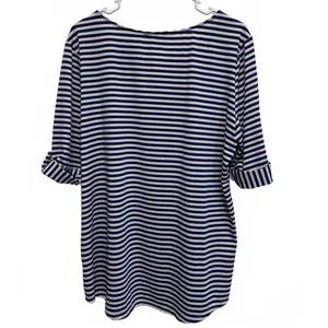 Notations Blue and White Striped Nautical Keyhole Blouse Plus Size XL thumbnail 2