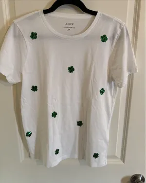 J. Crew White Sequin Clover Graphic T Shirt Size Medium NWT thumbnail 1