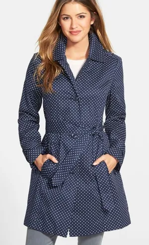 London Fog Navy and White Polka Dot Trench Coat thumbnail 1