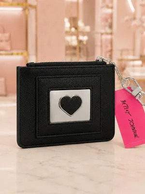 Betsey Johnson Black Heart Zip Card Holder Keychain Wallet NWT thumbnail 2