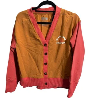 Target‎ Black Love Everyday XS Cardigan Colorblock Orange/Pink Ribbed thumbnail 1