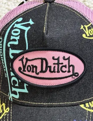 New unisex Von Dutch Tagged dark denim Trucker Hat thumbnail 3