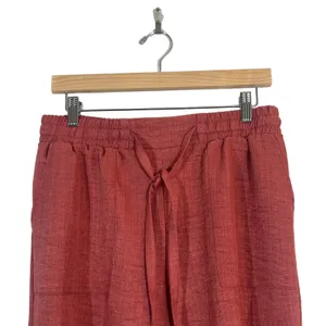 3rd + Malt Ruched Tie Hem Textured Cropped Jogger Pants Rust Red Size L thumbnail 2