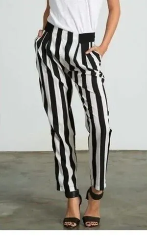 NWT Sans Souci Striped Lightweight Satin Feel Trouser Ankle Pant XL Black White thumbnail 12