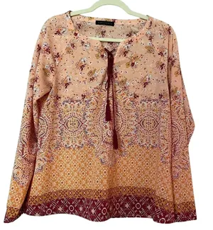 Sanctuary Orange Sunshine Floral Tie Festive Boho Blouse Womens M Fall Casual thumbnail 1