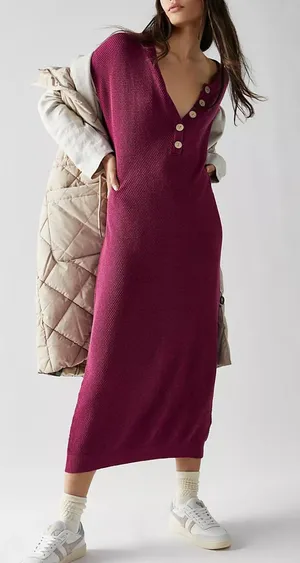 Free People FP Beach Hailee Sweater Midi Maxi Dress in Mulberry Small thumbnail 1