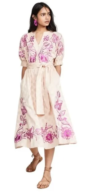 Misa Los Angeles Dress Small Lusila Embroidered Boho Peasant Cottage Pockets thumbnail 1