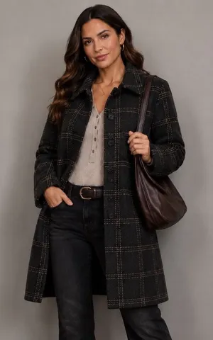 Ann Taylor LOFT Black White Plaid Wool Coat‎ Size 12 Preppy Minimalist thumbnail 1