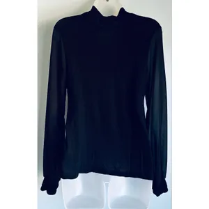 Lulus Black Long Sleeve Top Sheer Sleeves Keyhole V-Neck Modal Medium thumbnail 2