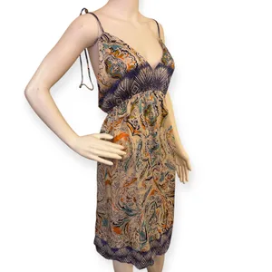 Sundance Paisley Print Spaghetti Strap Dress in Navy, Teal & Orange thumbnail 4