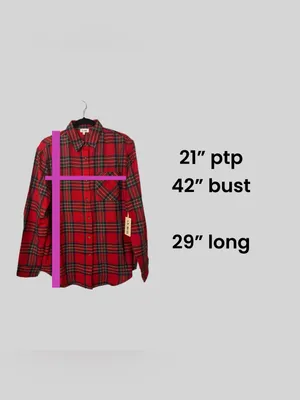 La Miel Plaid Oversized Shirt Red Button Front Long Sleeve Womens Small New thumbnail 10