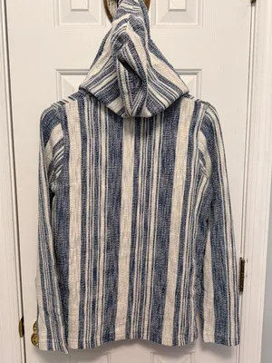 Faherty Islet Striped Poncho XS Blue Cream Hooded Coastal Baja Pullover‎ Sweater thumbnail 5