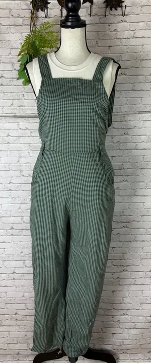 RVCA Sage Green Gingham Print Cotton Rayon Overalls thumbnail 1