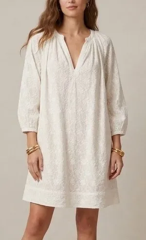 Nili Lotan Mini Dress 100% Cotton White Embroidered Floral Boho Size Medium thumbnail 1