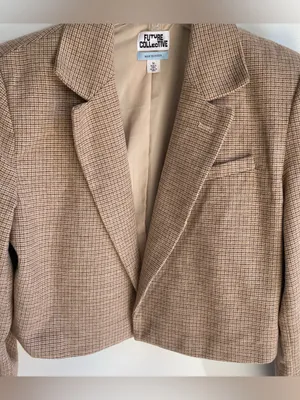 Future Collective tan wool plaid cropped blazer equestrian preppy fall jacket M Size M thumbnail 3