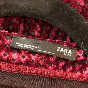 Zara W&B Mini Shift Dress Velvet Burnout Geometric Burgundy M thumbnail 3