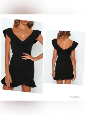 Hello Molly Black Ruffle V-Neck Mini Dress size M thumbnail 2