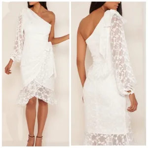 Keepsake The Label White Lace One Shoulder Ruffle Dress XS Retrospect Wedding‎ thumbnail 2