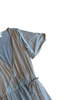Two Birds Grey Faux Wrap Maxi Dress Flutter Sleeve Long Surplice Medium Women's thumbnail 2