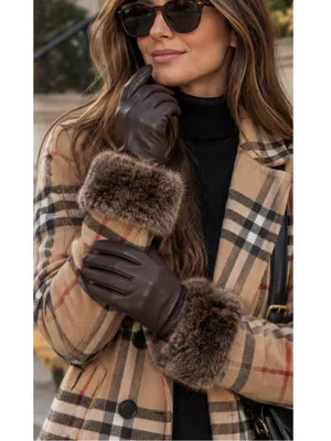 Barbour Women’s Ambush Wax Leather Gloves Brown Faux Fur Cuff Bougie Winter New thumbnail 8