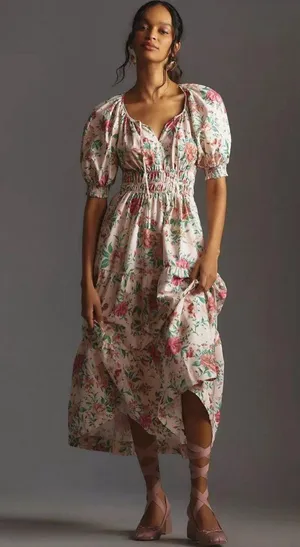 Anthropologie The Somerset Maxi Dress: Puff Sleeve Edition Sz small nwt thumbnail 1