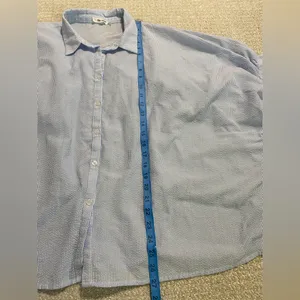 Classic Blue Striped Button Down Shirt for Women Size M thumbnail 10