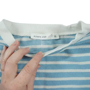 Altar'd State Blue White Striped Waffle Knit Cropped Oversize Long‎ Sleeve Top thumbnail 7