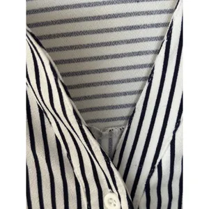 Adrianna‎ Papell Womens Large Navy White Striped Button Down Blouse Long Sleeve thumbnail 2