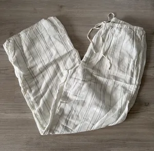 H&M Lightweight Striped Drawstring Linen Blend Pants - Cream thumbnail 1