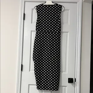 SHEIN Black and White Polka Dot Midi Dress Drawstring Split Thigh Size XL thumbnail 6
