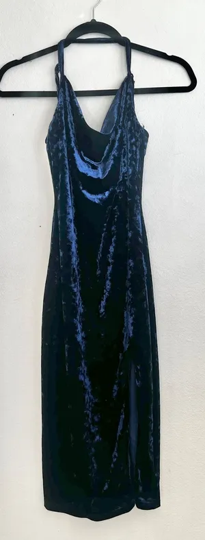 Lulus Blue Crushed Velvet Midi Dress‎ Glam Coquette Wedding Guest Holiday XS thumbnail 1