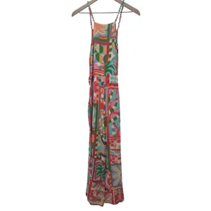 Farm Rio Anthropologie Cutout Halter Jumpsuit Med Brazilian Tropical Bold Print thumbnail 9