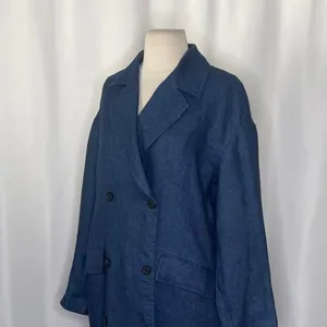 ZARA Limited Edition Linen Coat Buttons Pockets Double Breasted Blue X-Small thumbnail 7