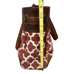 JOYN Geometric Tote Vintage Leather Burgundy/Cream Shoulder Bag thumbnail 13