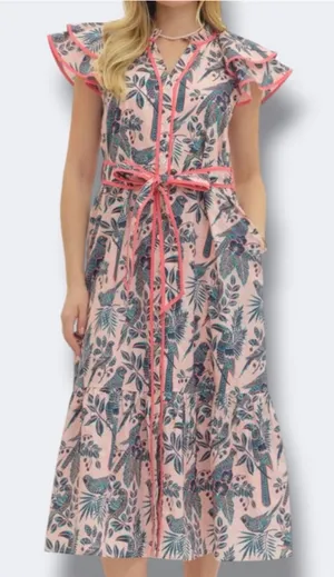 Entro Birds of Paradise Midi Dress in Pink Size S thumbnail 1