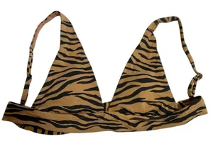 NWT Aerie Brown‎ Tan Black Zebra Print Triangle Bikini Swim Top Size Small thumbnail 1