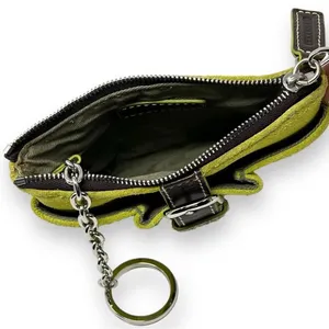 Levenger Wristlet Wallet Lime Green Suede with Brown Leather Trim and Buckle thumbnail 6