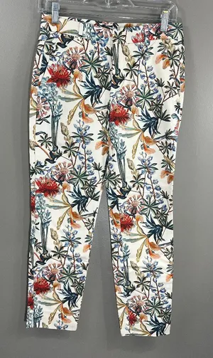Zara Woman Size XS Floral Cotton Pants thumbnail 1