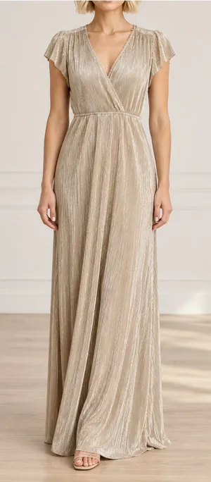 Baltic Born Athena Pleated Maxi Dress Sz XS Champagne Gold Maternity Bridesmaid thumbnail 1