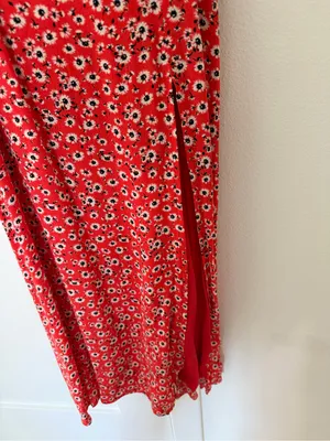Audrey Red Floral Tie-Shoulder Midi Dress thumbnail 3