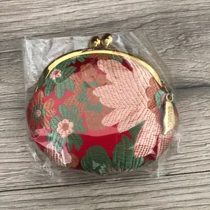 New Taiwan Gamaguchi Small Embroidered Coin Purse Pouch with Floral Embroidery thumbnail 3
